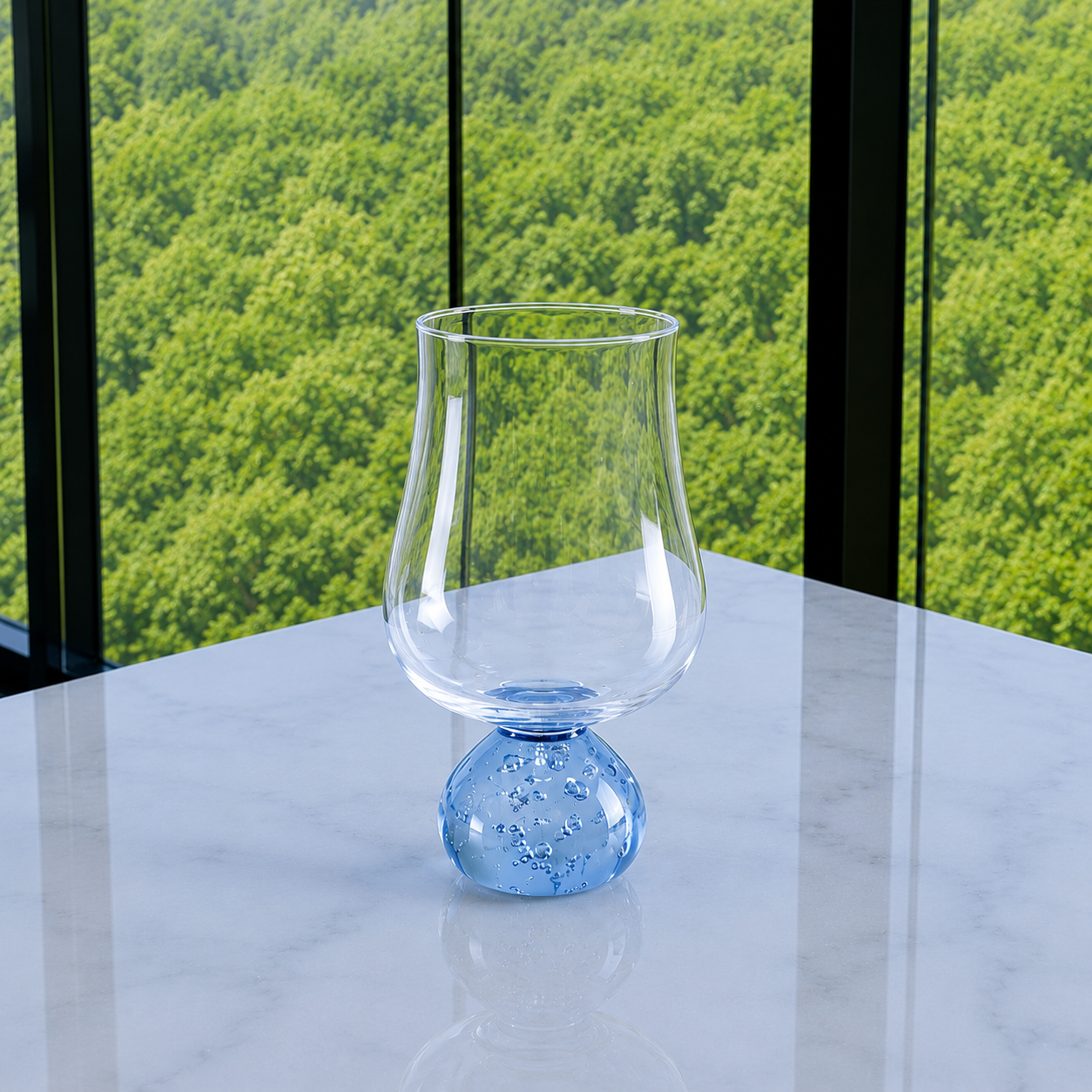 Taça Base Esfera para Vinho Azul e Transparente 440ml
