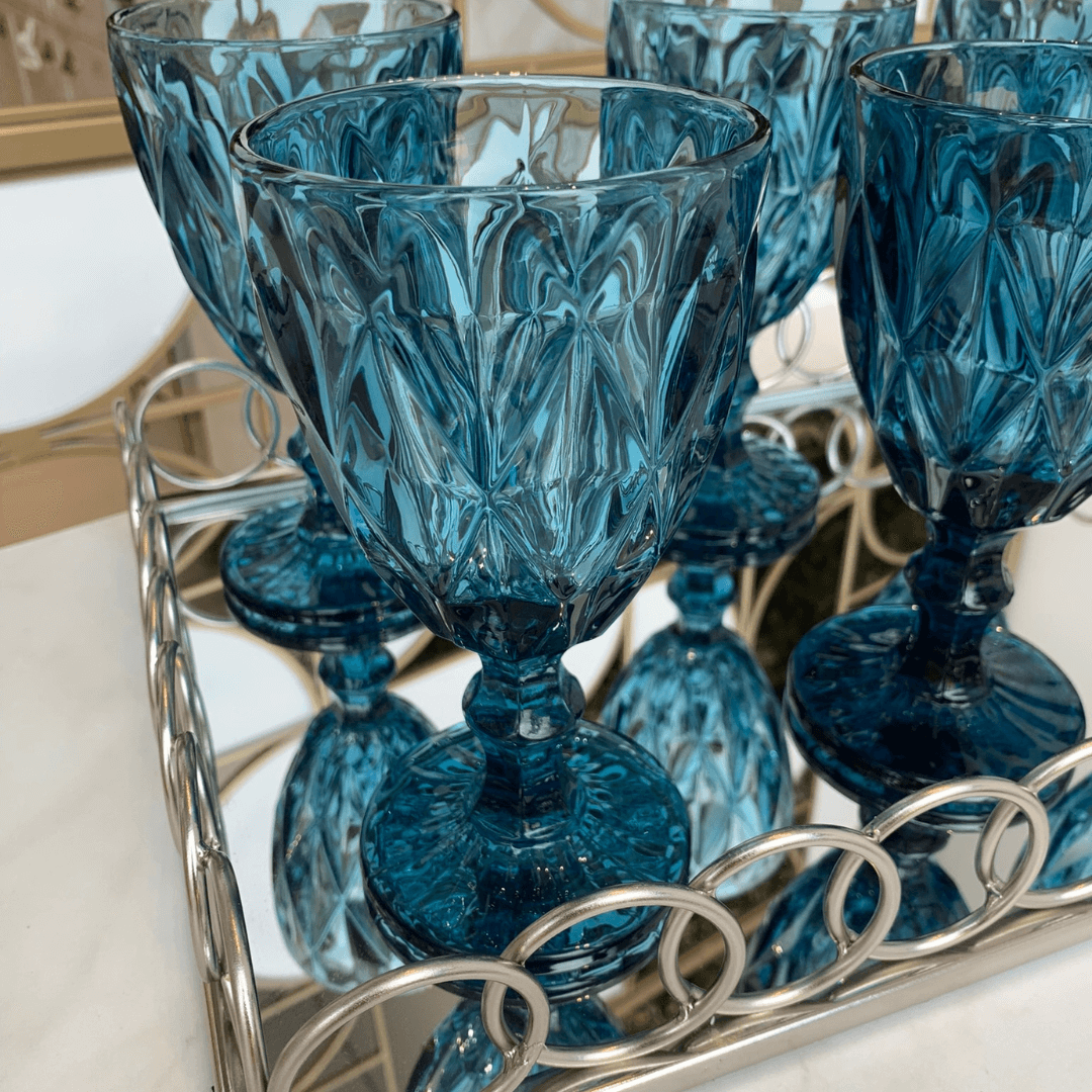 Taça Para Água De Vidro Azul Diamond - 325 ml
