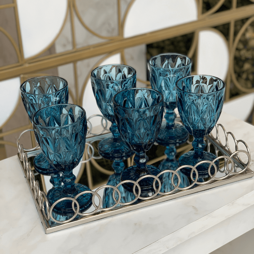 Taça Para Água De Vidro Azul Diamond - 325 ml