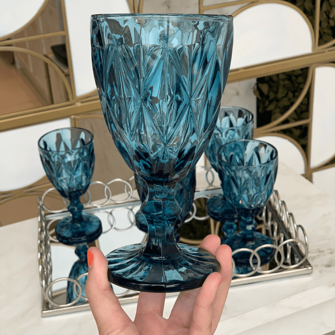 Taça Para Água De Vidro Azul Diamond - 325 ml
