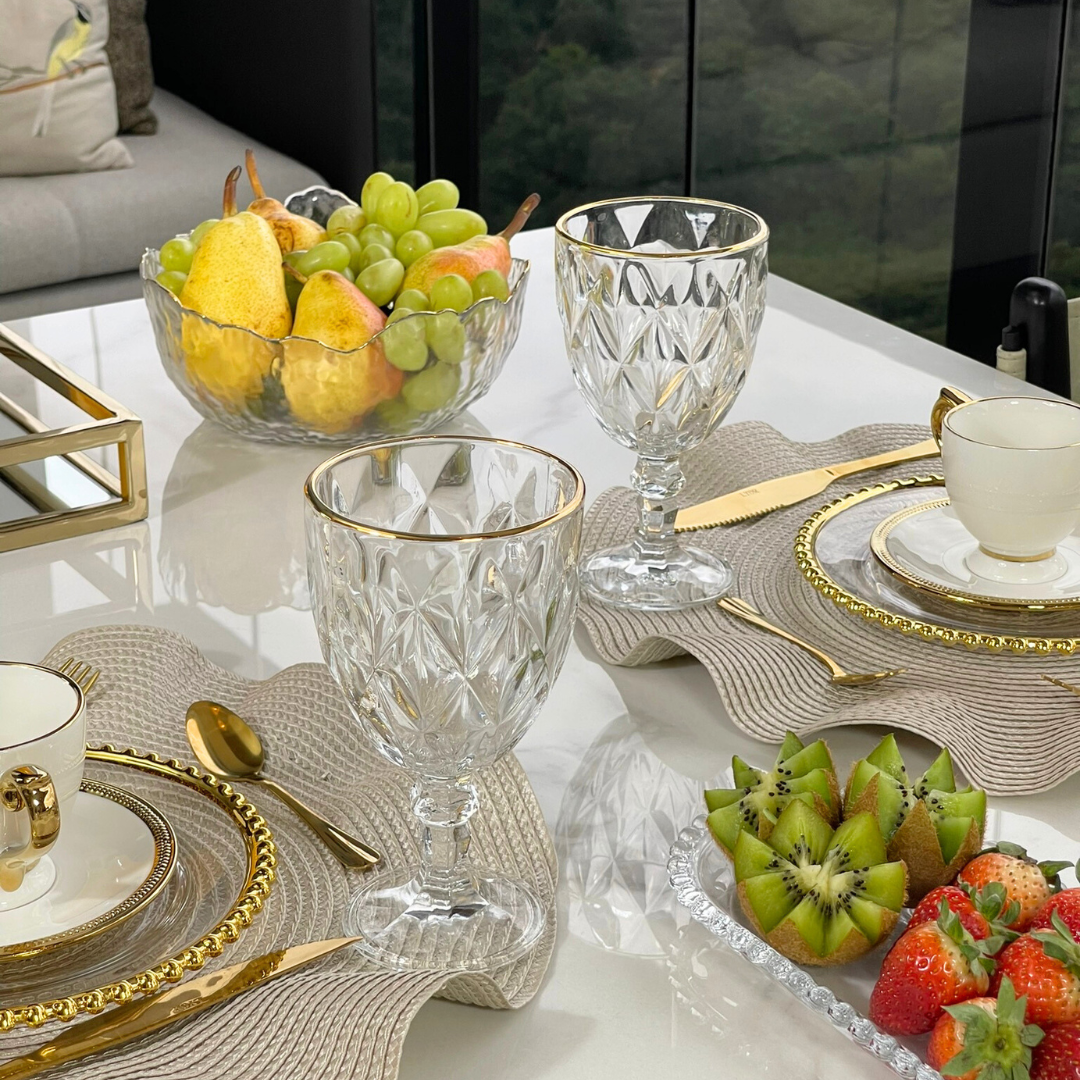 Jogo 6 Taças para Água de Vidro com Fio de Ouro Diamond Transparente 325ml