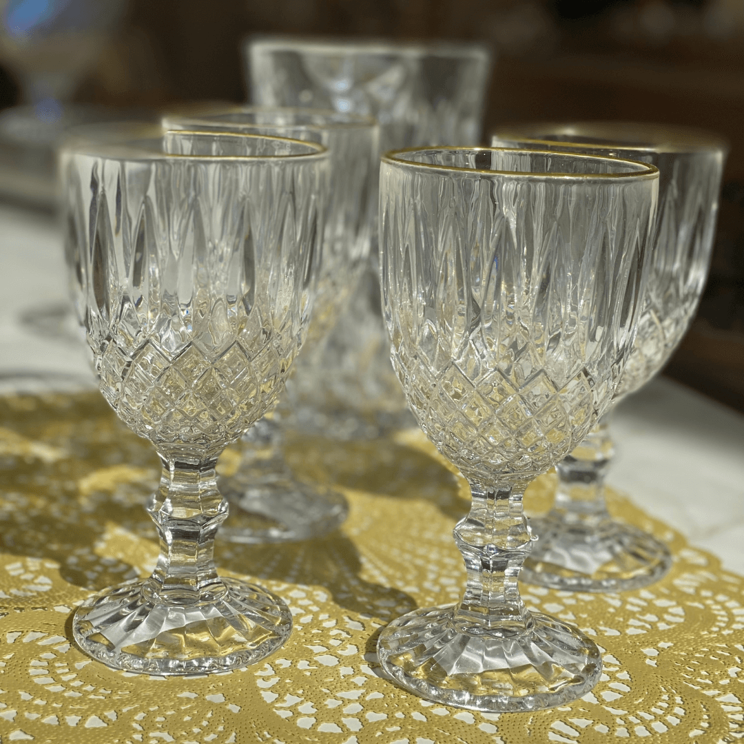 Jogo 6 Taças para Água de Vidro com Fio de Ouro Diamond Transparente 325ml