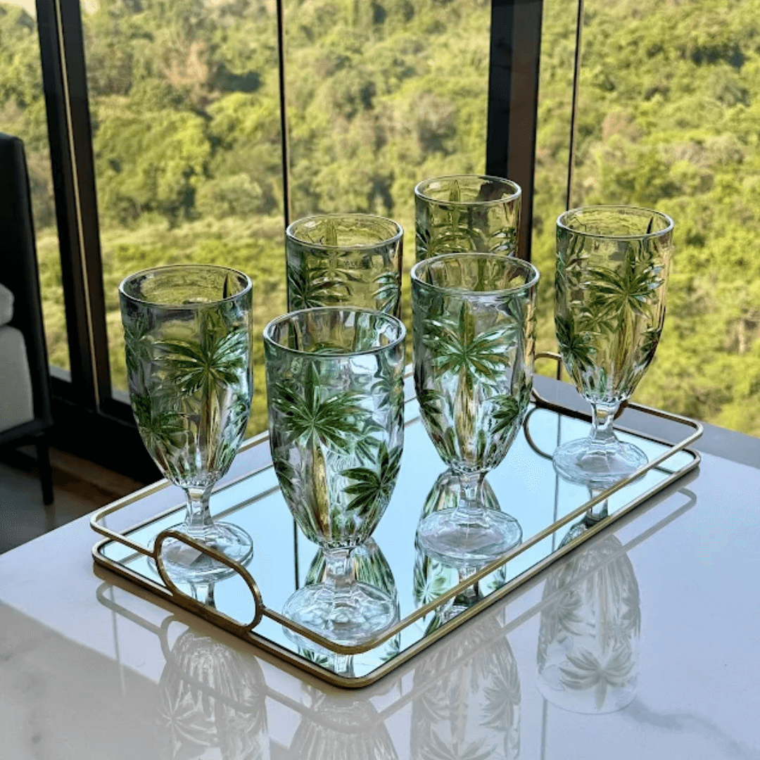 Taça Cristal De Chumbo Palm Tree Handpaint 450ml