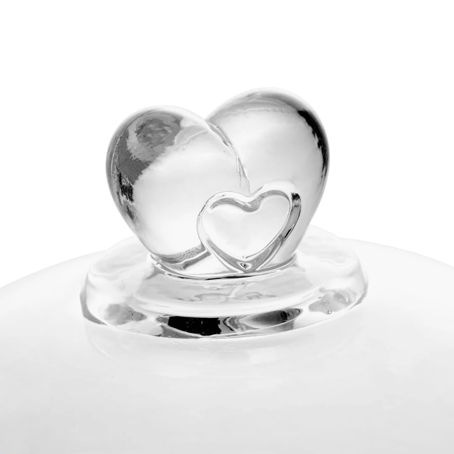 Peça decorativa cristal formato coração duplo com base espelhada
