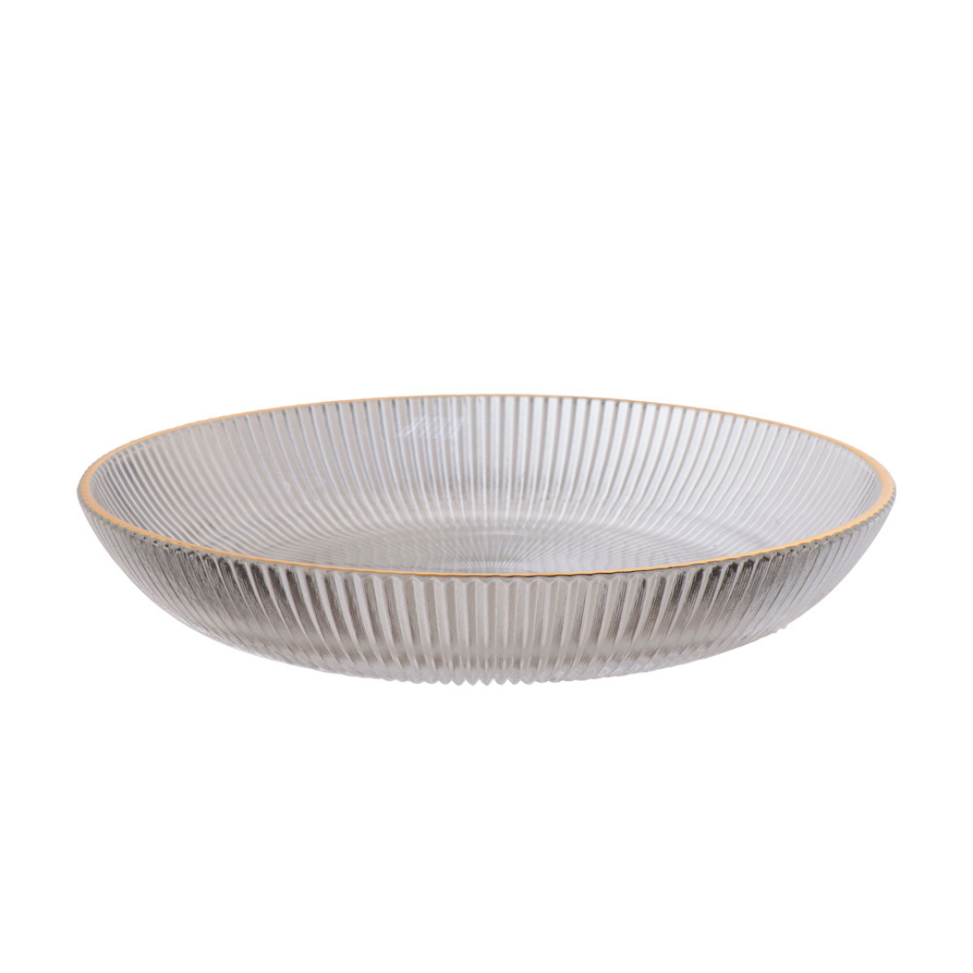 Bowl Redondo de Vidro Graffiato com Borda Dourada 1L