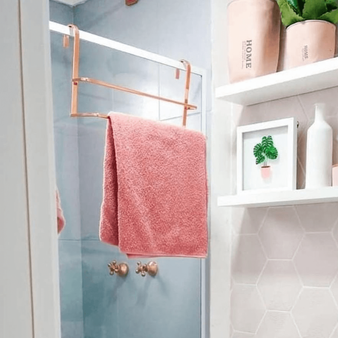 Porta Toalha Duplo Toalheiro De Box 45 cm Rose Gold