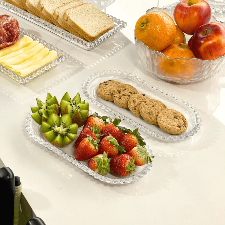 Travessas e potes crystal com frutas e alimentos para servir