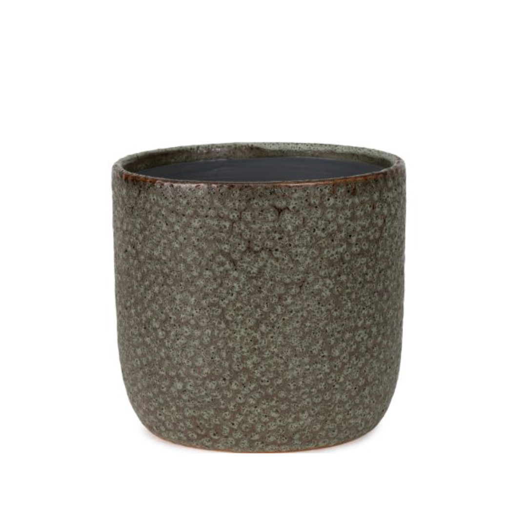 Vaso Cachepot Rústico em Cerâmica Verde Musgo 22cm 