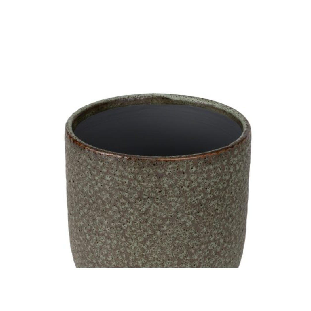 Vaso Cachepot Rústico em Cerâmica Verde Musgo 22cm  detalhes