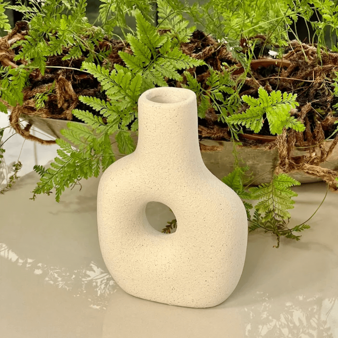 Vaso de Cerâmica Mikonos Circular Branco 17cm