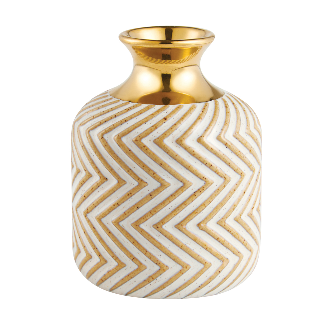 Vaso Decorativo Redondo Cinza e Dourado 15,5cm