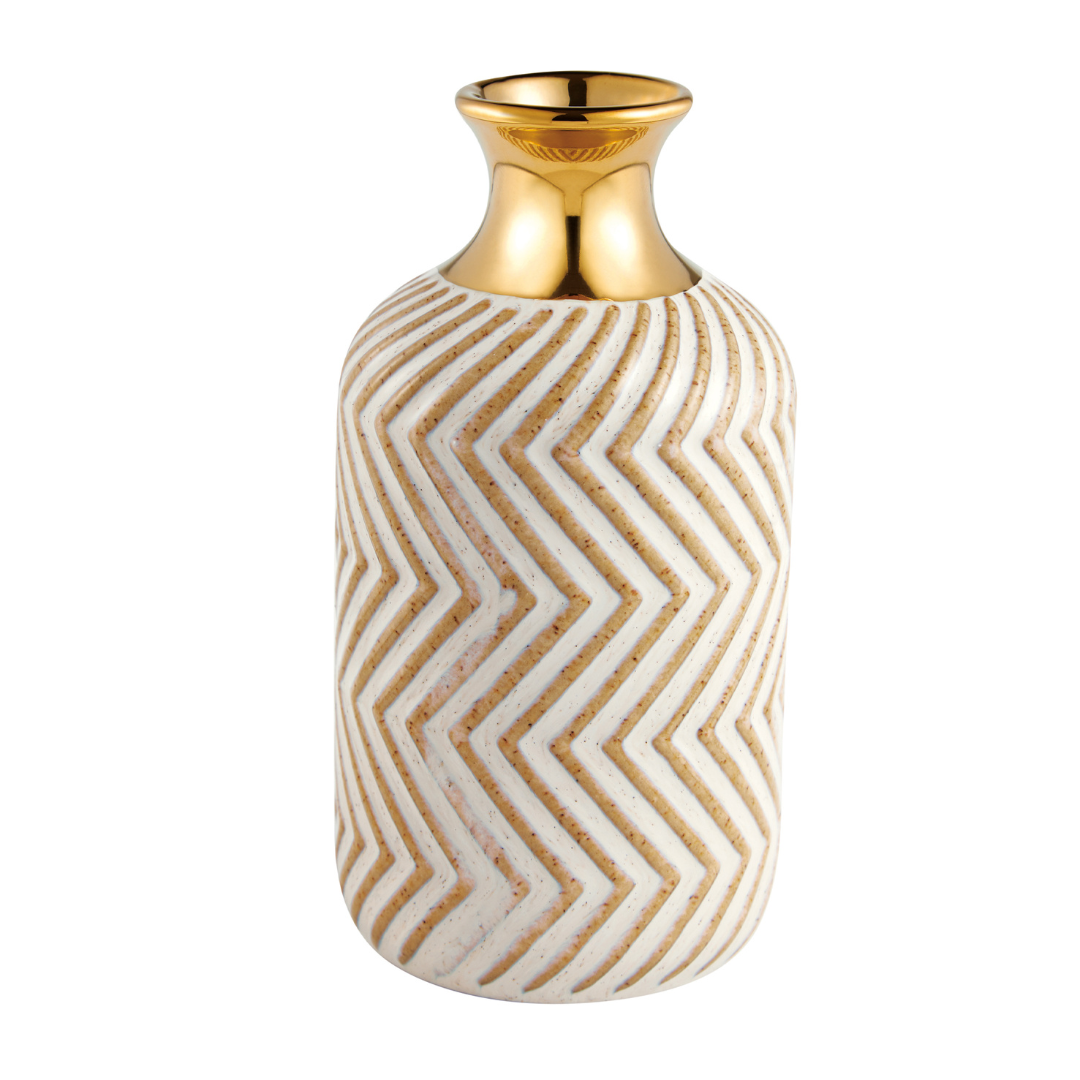 Vaso Decorativo Redondo Cinza e Dourado 23cm