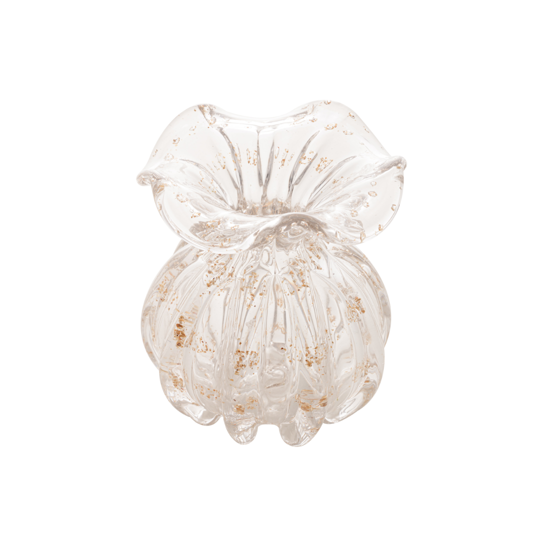 Vaso Murano Trouxinha de Vidro Italy Transparente e Dourado 13cm
