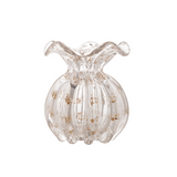 Vaso Murano Trouxinha de Vidro Italy Transparente e Dourado 13cm