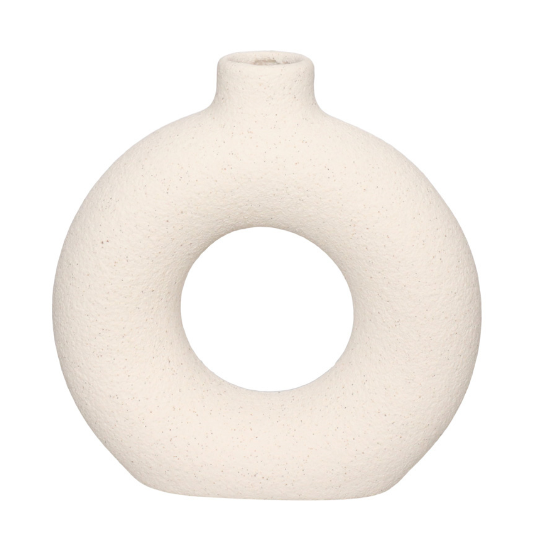 Vaso de Cerâmica Mikonos Redondo Branco 16cm
