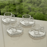 Jogo de Xícaras de Café Cristal Com Pires Coração Pearl 4 Peças - 85ml