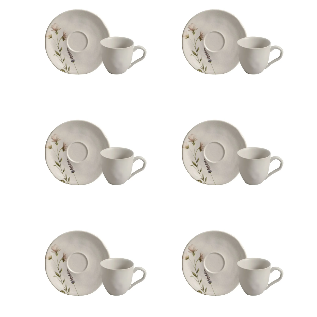Jogo 6 Xícaras de Café com Pires Lavanda 120ml