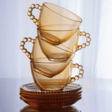 Jogo 4 Xicaras para Chá em Cristal com Pires Pearl Âmbar 180ml