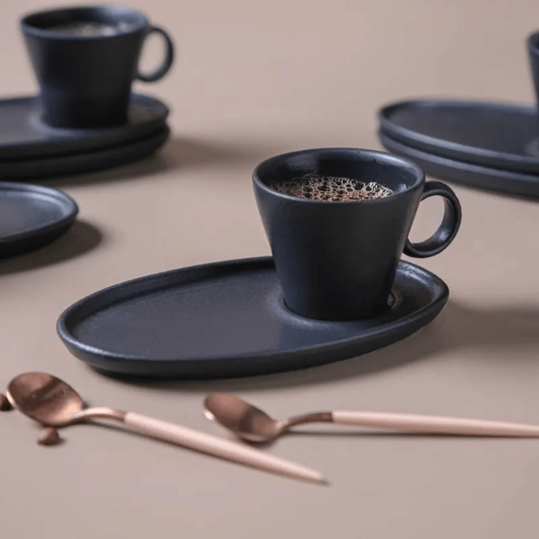 Jogo 6 Xícaras de Café com Pires Oval Neo Preto Matte 110ml