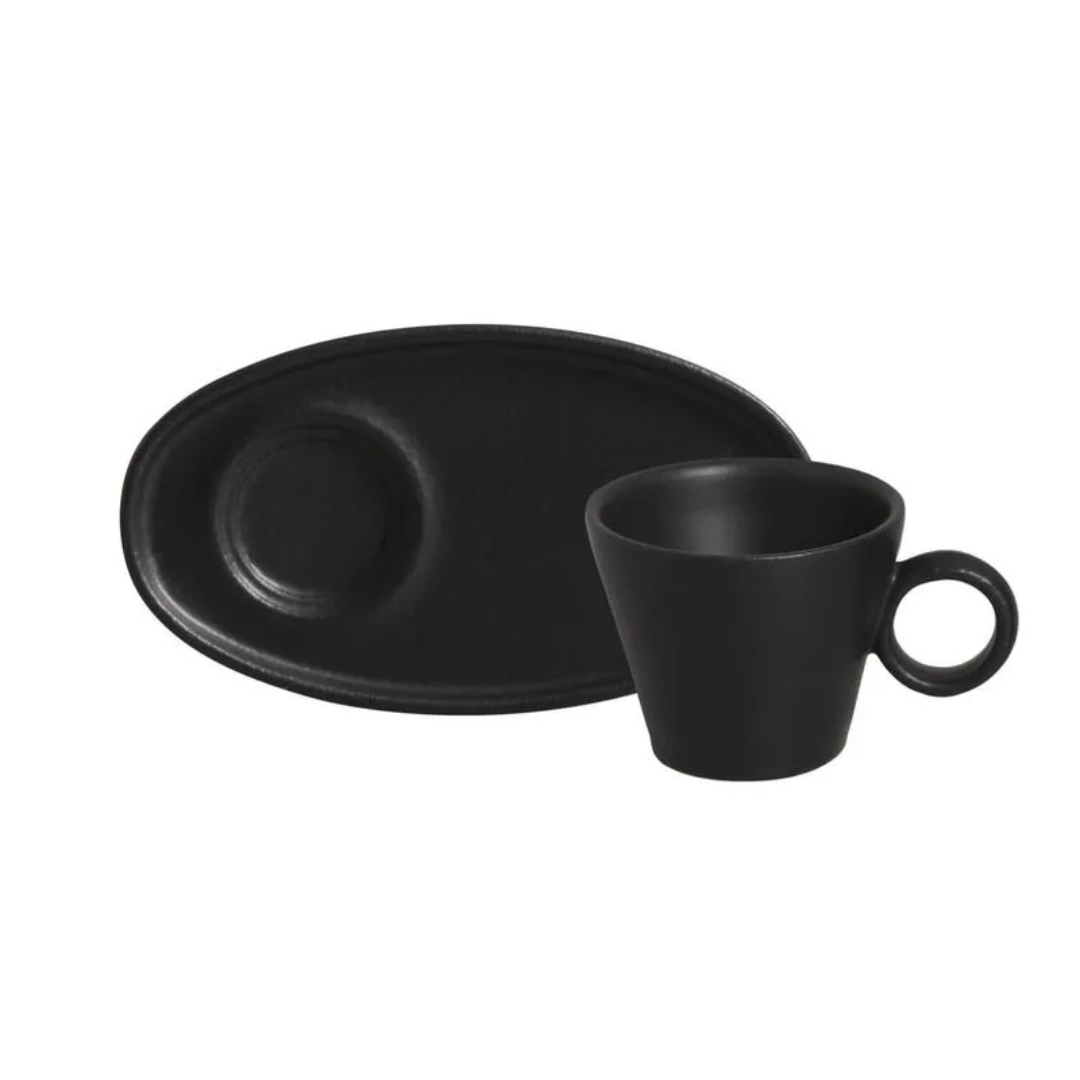 Jogo 6 Xícaras de Café com Pires Oval Neo Preto Matte 110ml