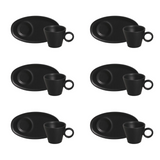 Jogo 6 Xícaras de Café com Pires Oval Neo Preto Matte 110ml