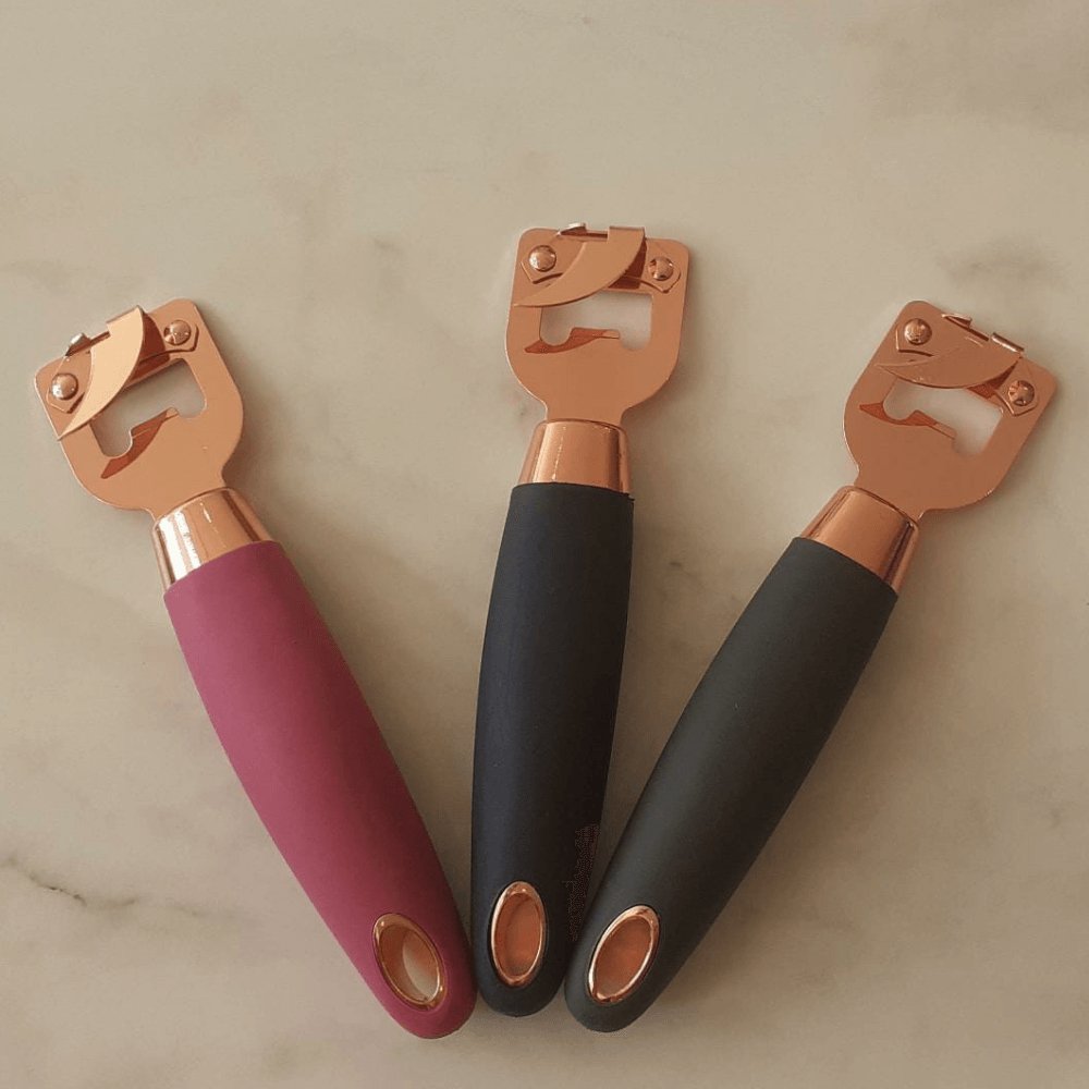 Abridor De Latas Rose Gold Cabo de Silicone Roxo - 17 cm - Ela Decora