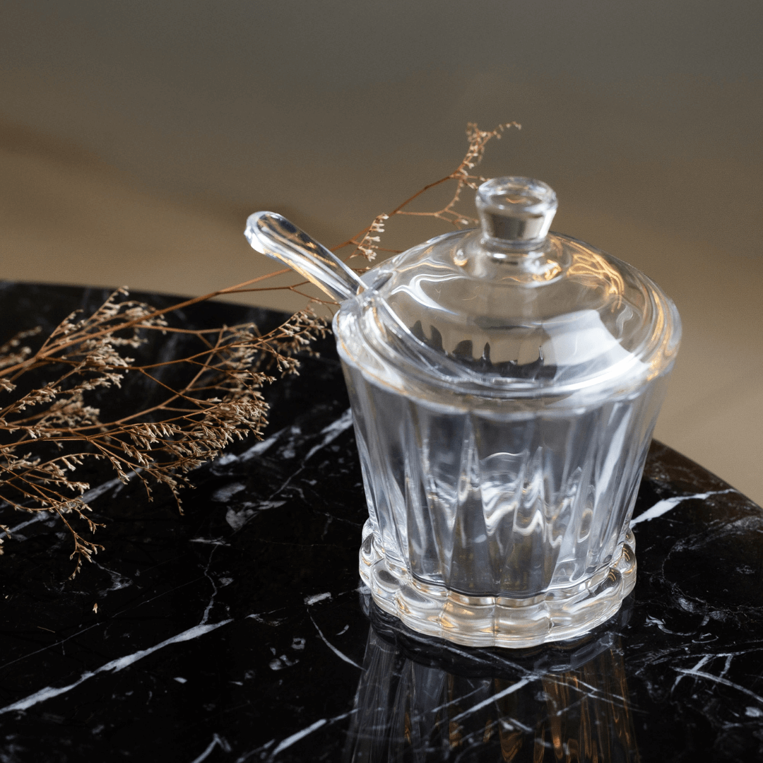 Açucareiro Radial em Cristal com Colher Fio de Ouro 210ml