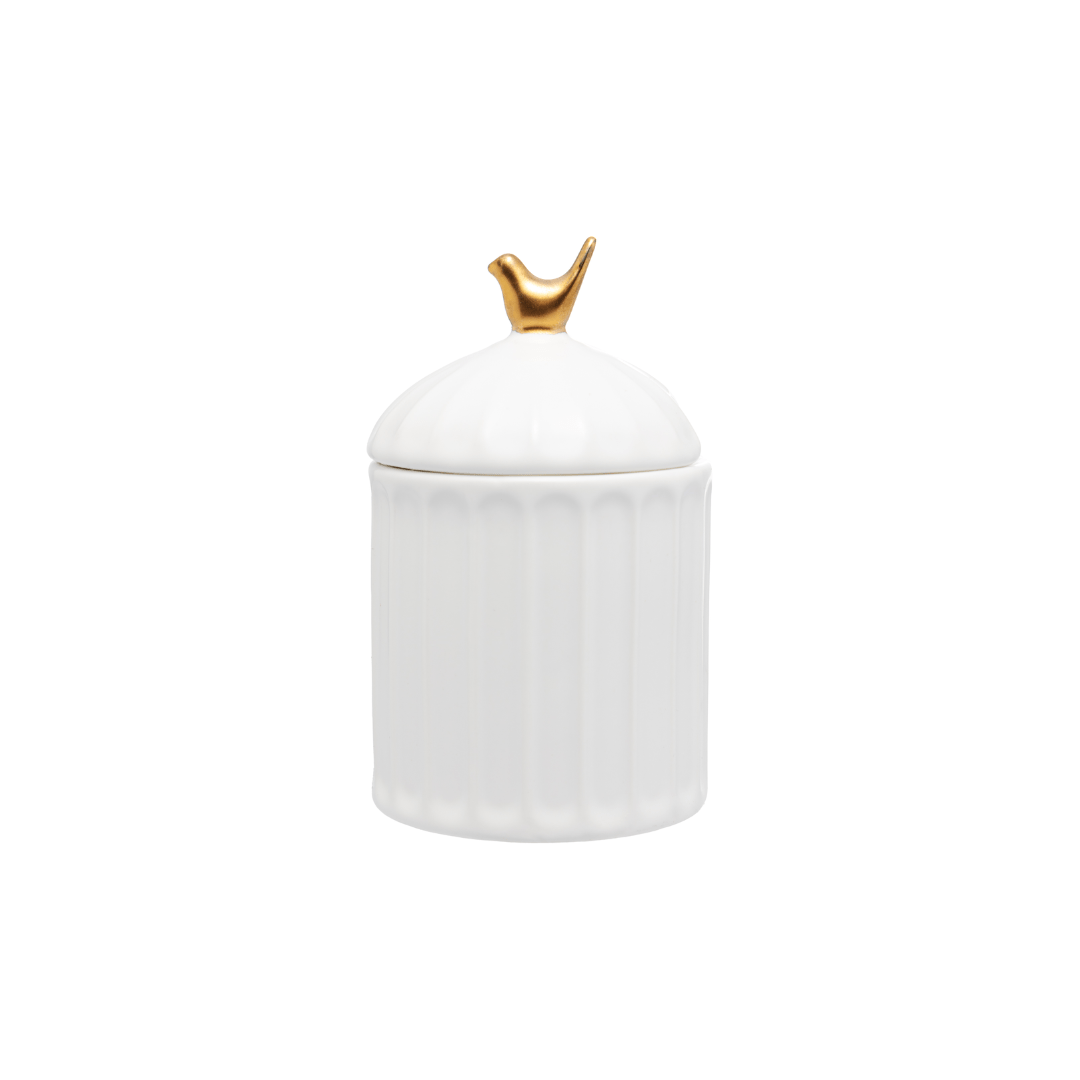 Açucareiro com Colher em cerâmica Branca 10,5cm Colibri - Ela Decora