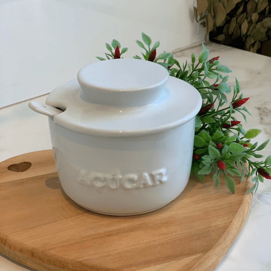 Açucareiro em Cerâmica Branco - Ela Decora