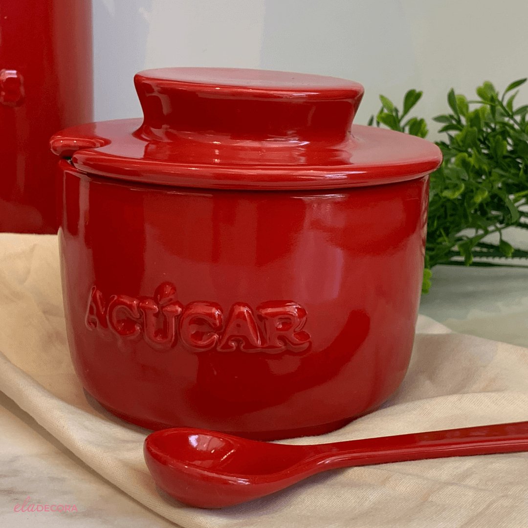 Açucareiro em Cerâmica Vermelho - Ela Decora