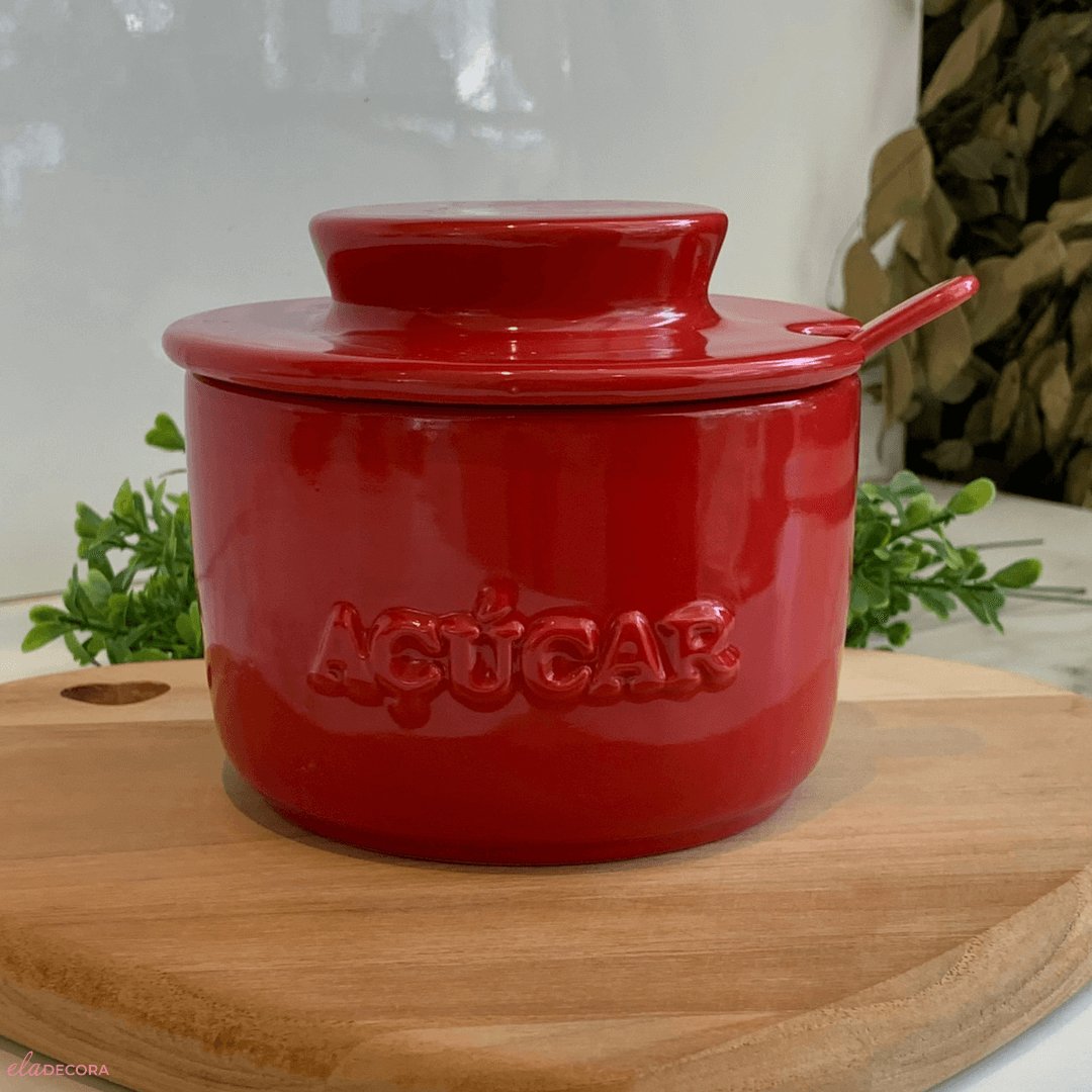 Açucareiro em Cerâmica Vermelho - Ela Decora