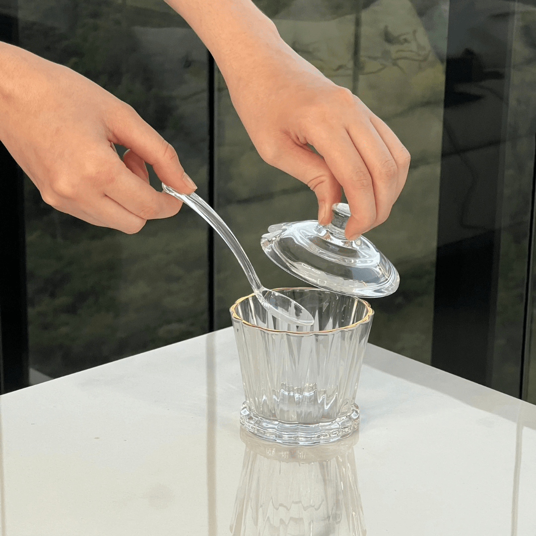 Açucareiro Radial em Cristal com Colher Fio de Ouro 210ml - Ela Decora