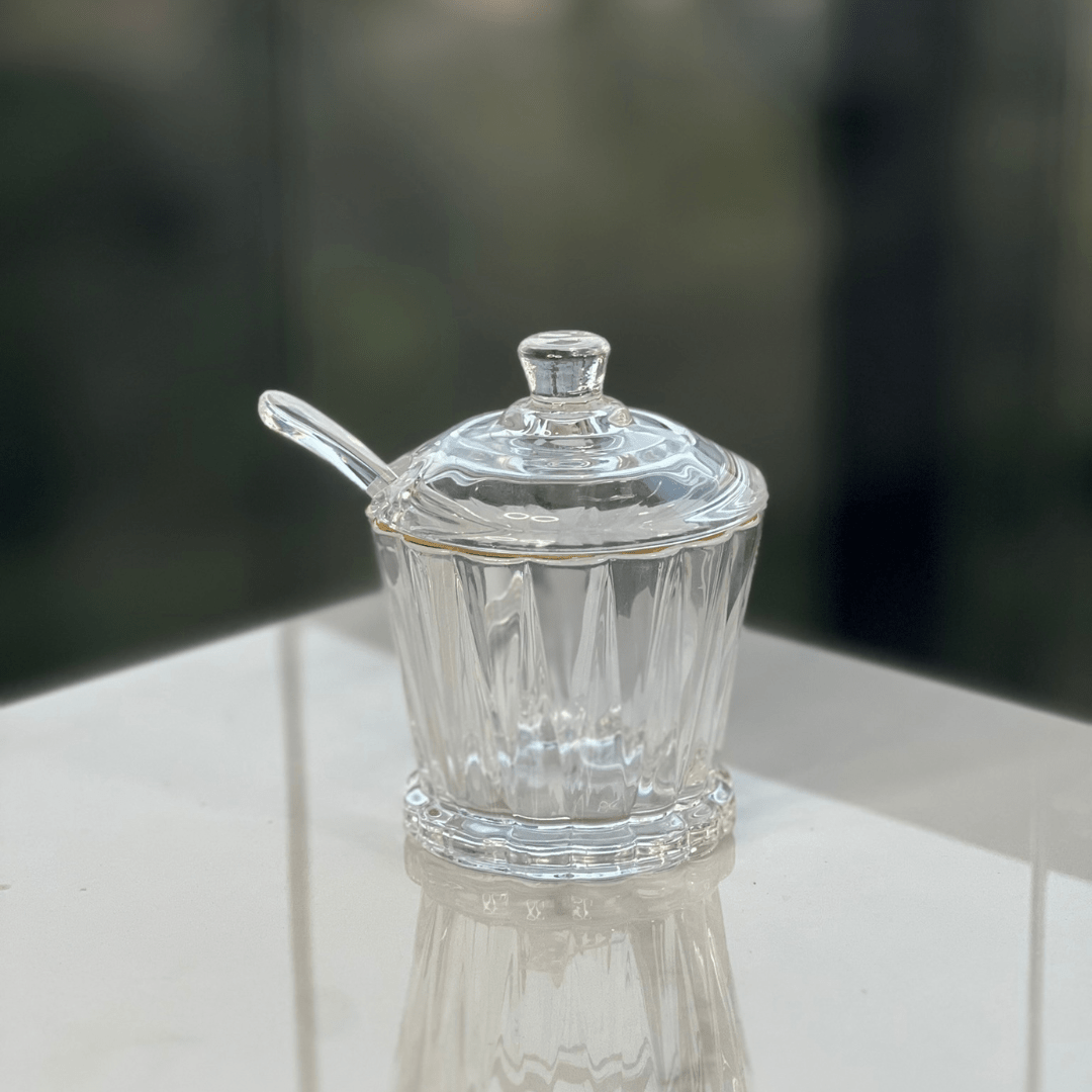 Açucareiro Radial em Cristal com Colher Fio de Ouro 210ml - Ela Decora