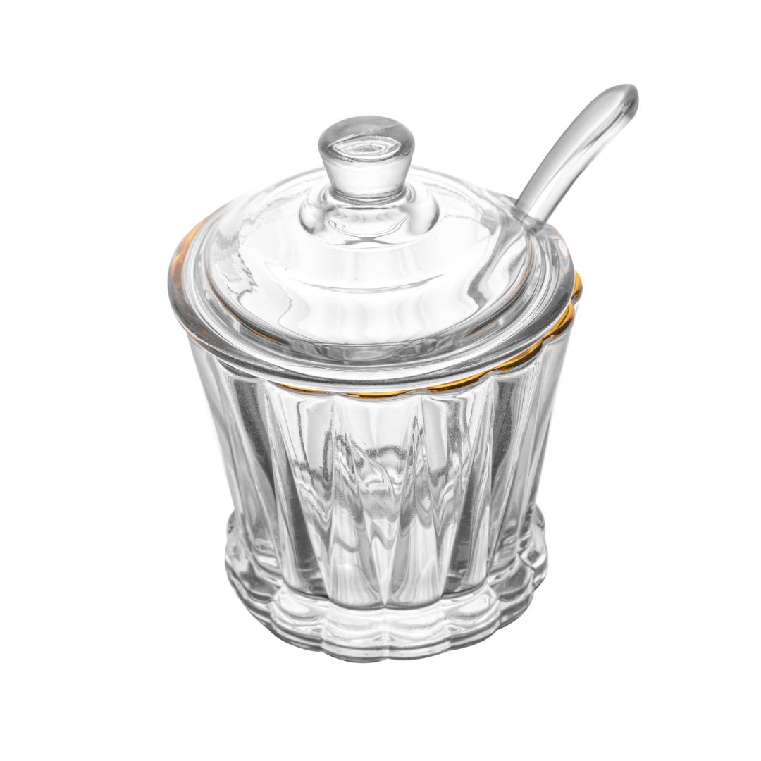 Açucareiro Radial em Cristal com Colher Fio de Ouro 210ml - Ela Decora