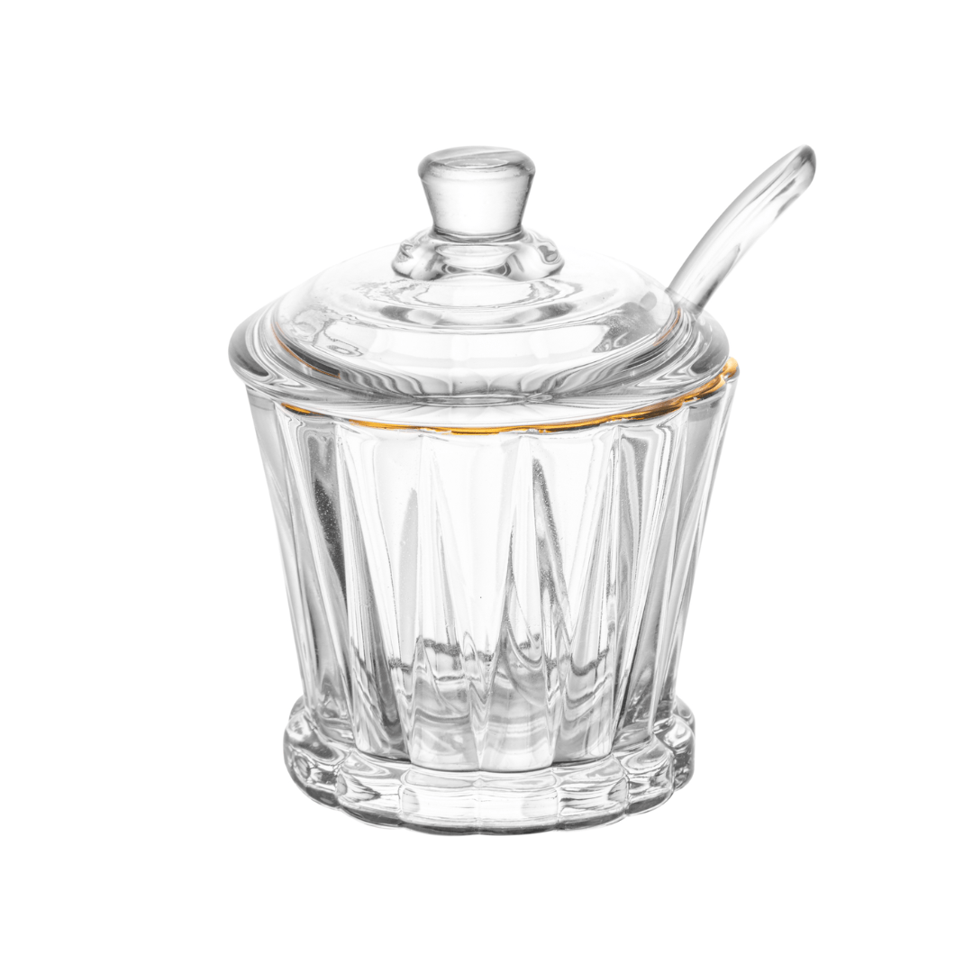 Açucareiro Radial em Cristal com Colher Fio de Ouro 210ml - Ela Decora