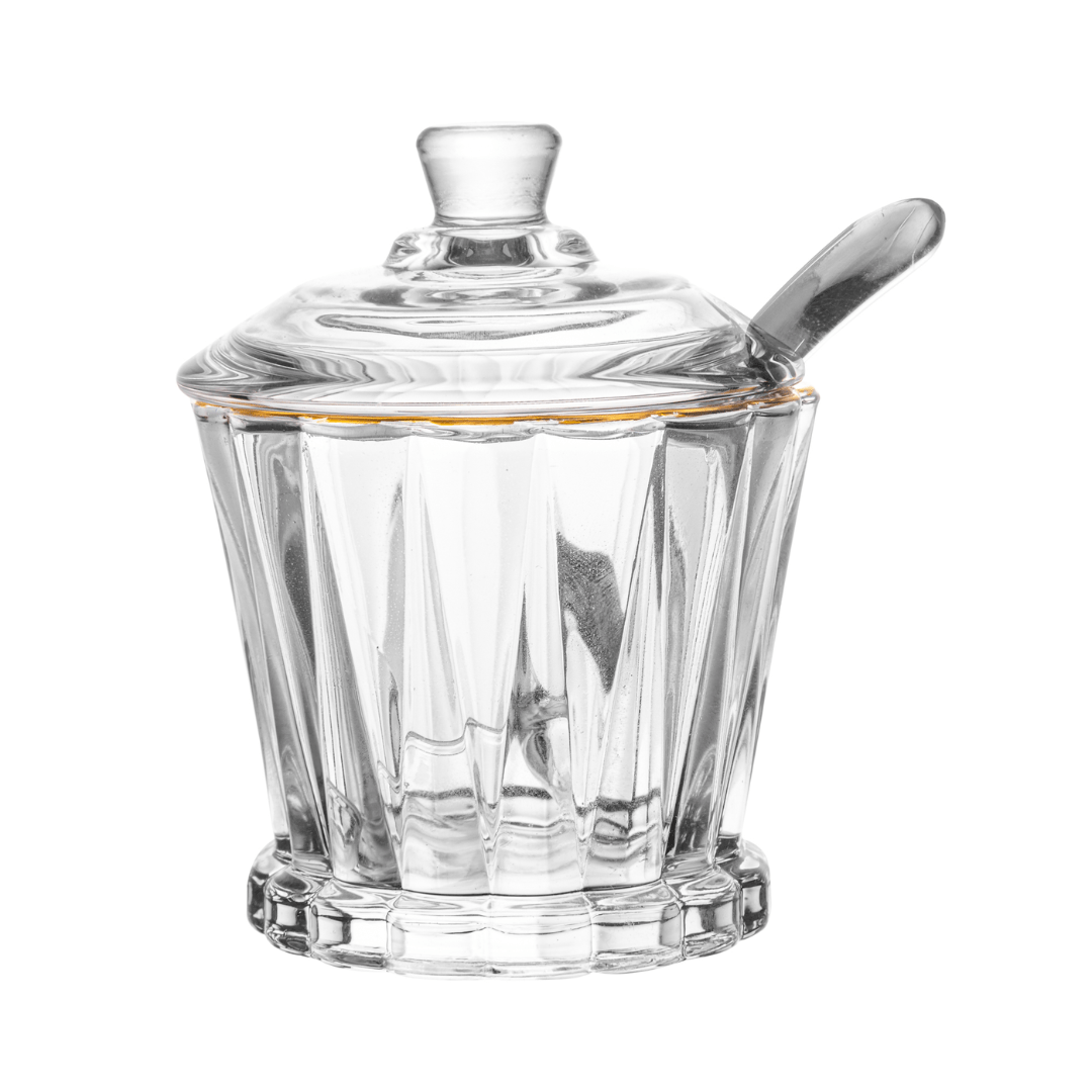 Açucareiro Radial em Cristal com Colher Fio de Ouro 210ml - Ela Decora