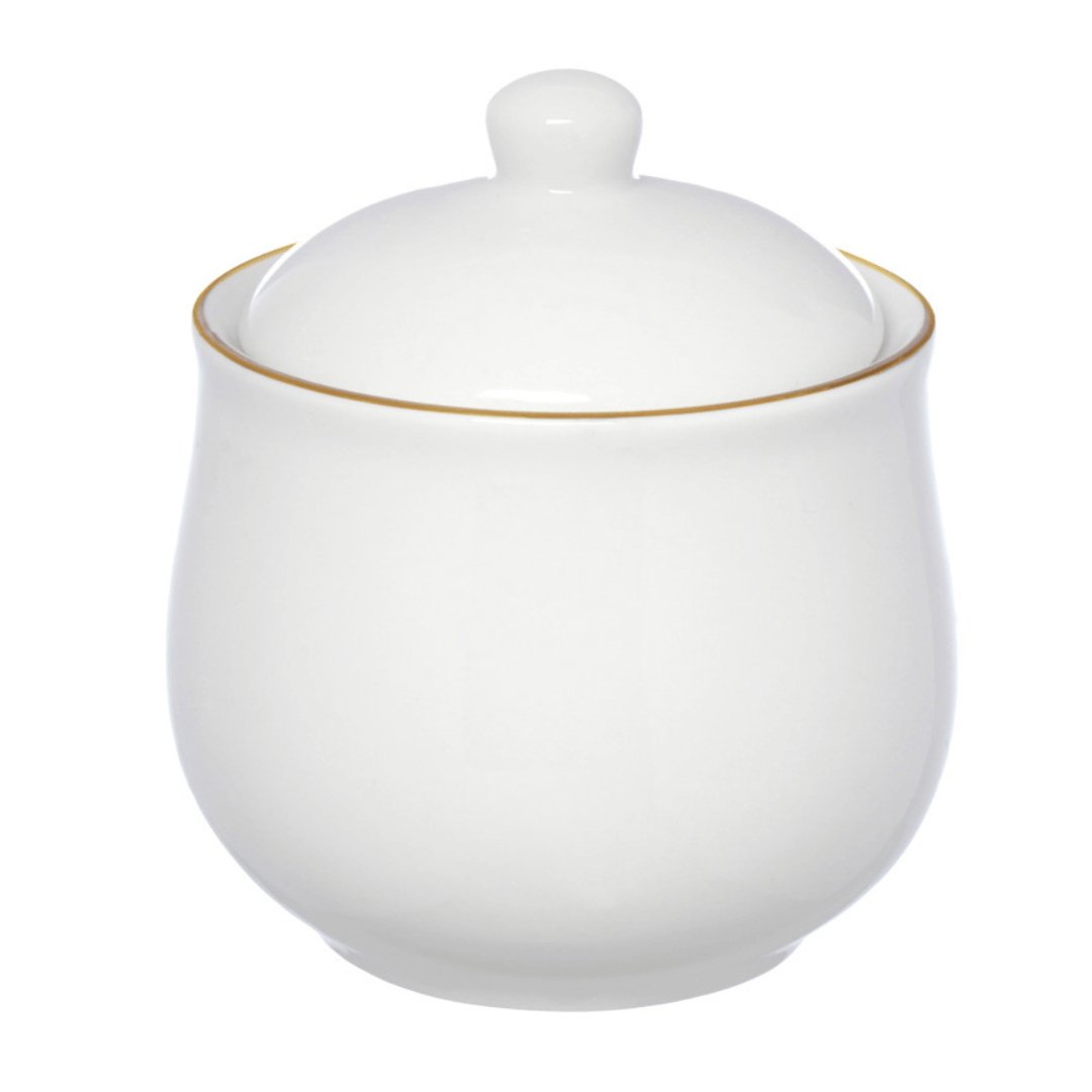 Açucareiro Royal Porcelana Branco e Borda Dourada 300ml - Ela Decora