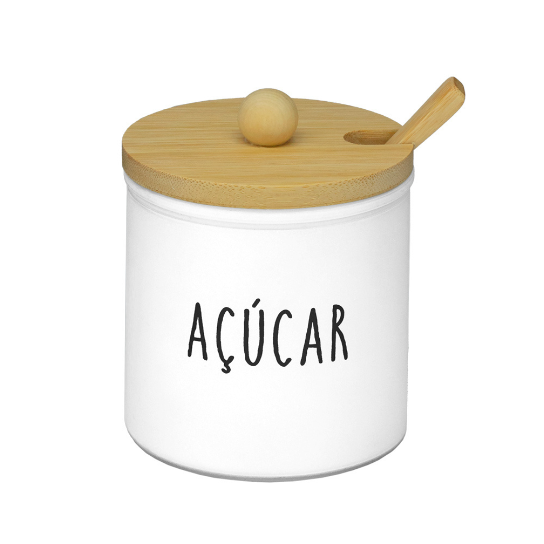Açucareiro de Vidro Doha com Colher e Tampa de Bambu 300ml