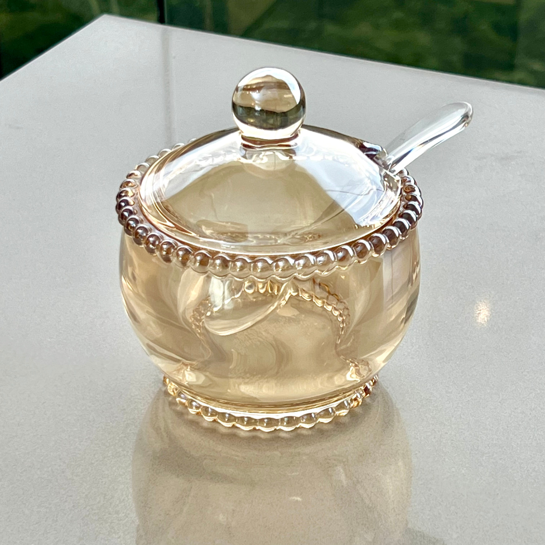 Açucareiro Cristal Bolinha Pearl Âmbar com Colher - 10 cm