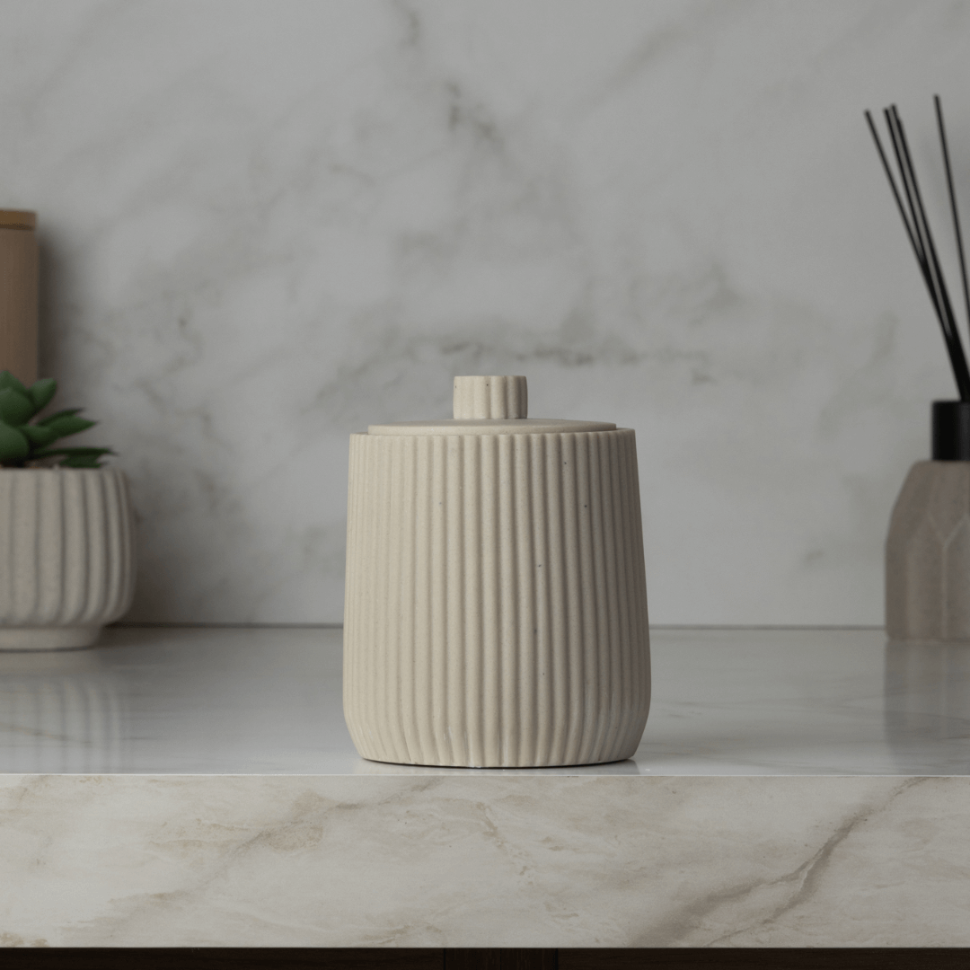 Porta Algodão ou Cotonete Striato Bege 10,5cm