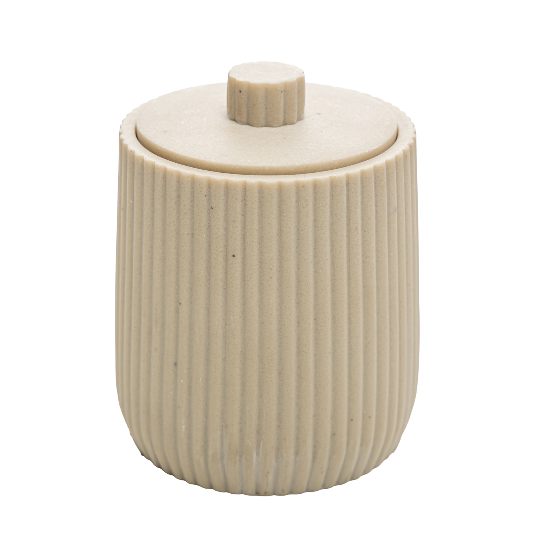 Porta Algodão ou Cotonete Striato Bege 10,5cm