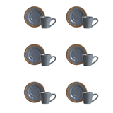 Jogo 6 Xicaras de Café com Pires Azul Filete Amassada 100ml