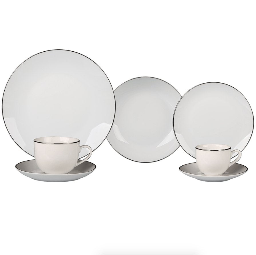 Aparelho de Jantar 42 Peças em Porcelana com Filete Prata - Ela Decora