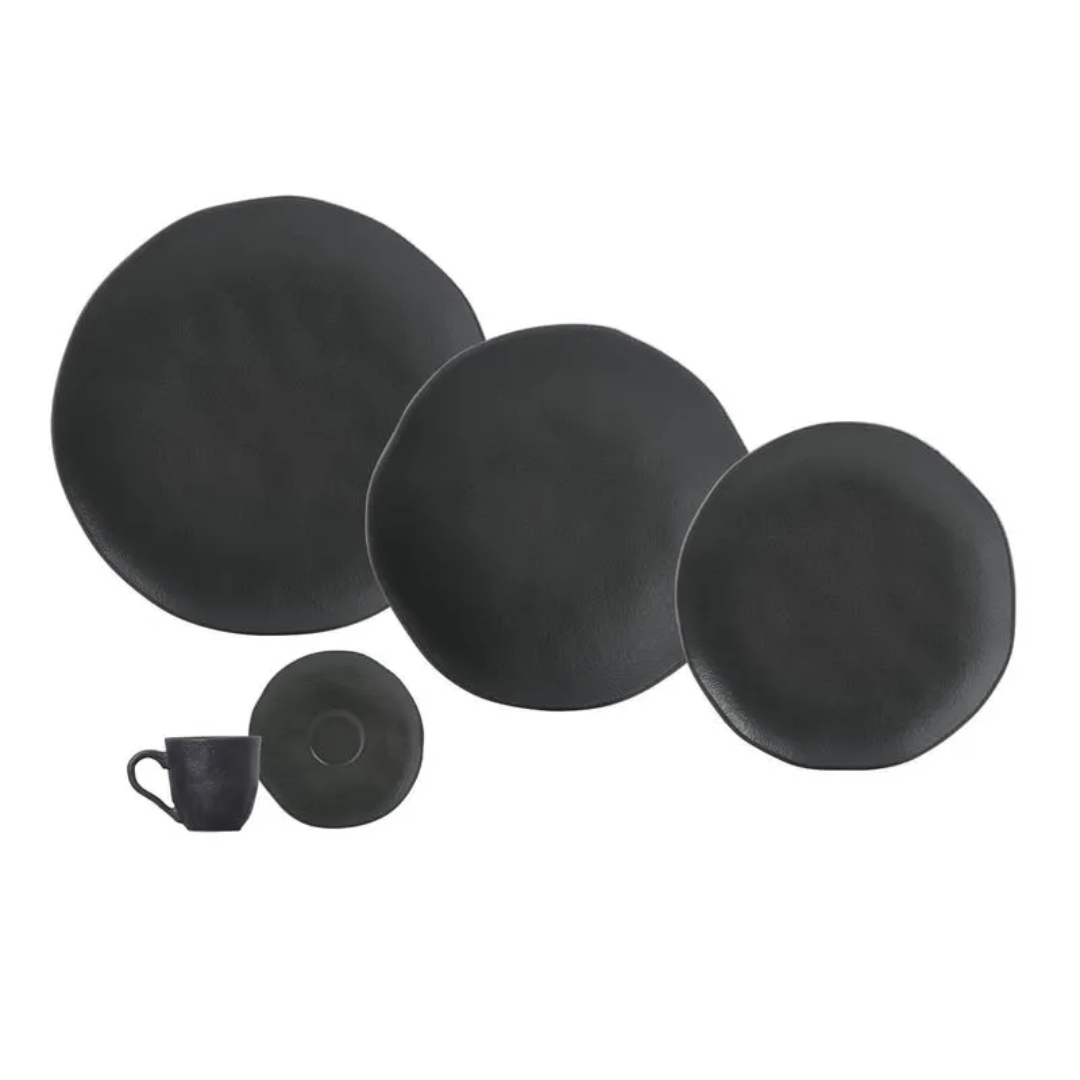 Aparelho de Jantar Orgânico Preto Matte 30 Peças - Ela Decora