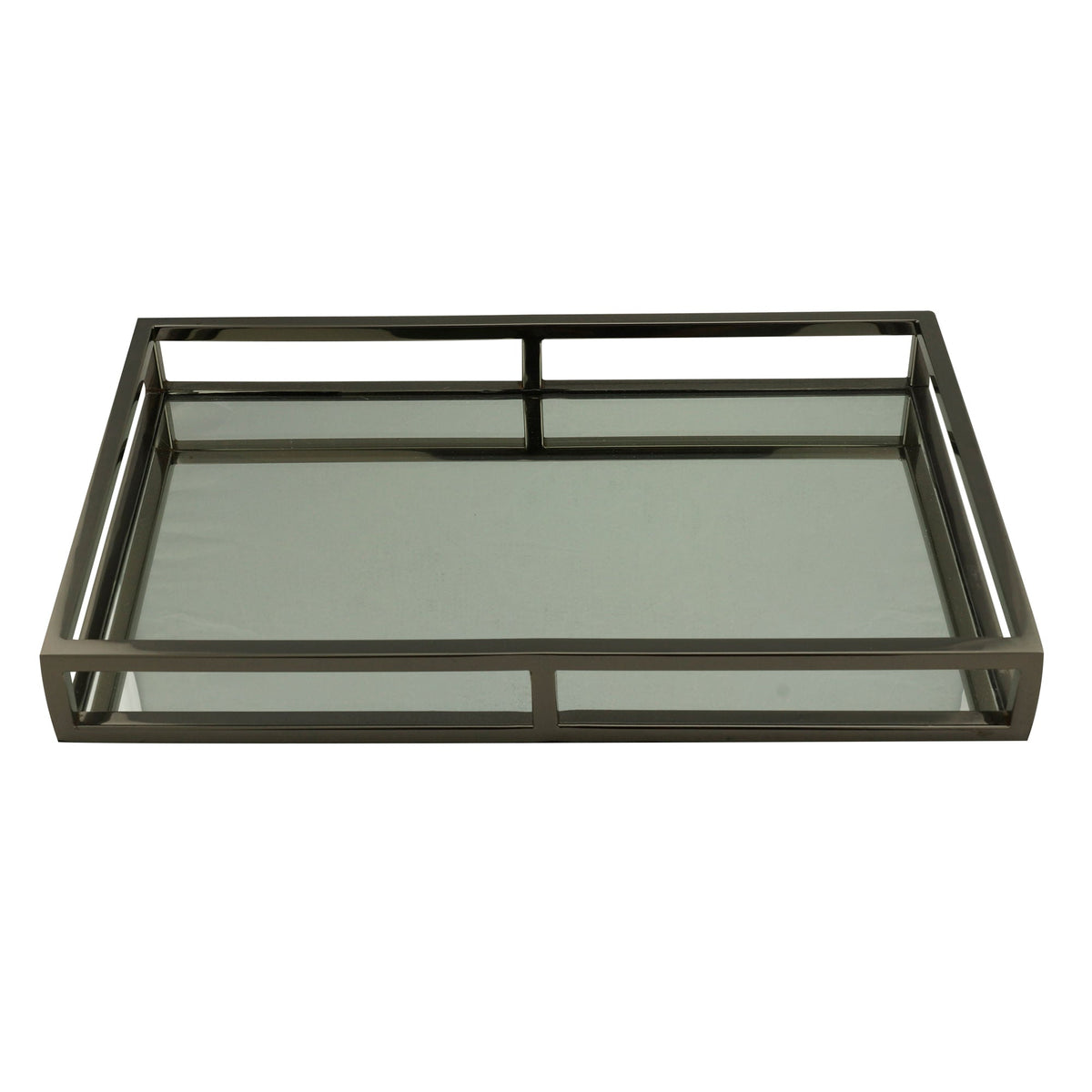 Bandeja Aço Inox com Espelho Preta Ônix - 41 cm - Ela Decora