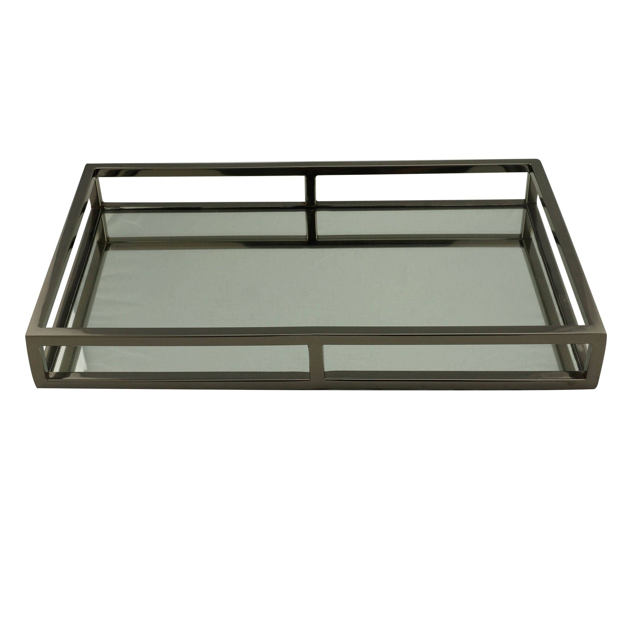 Bandeja Aço Inox com Espelho Preta Ônix - 41 cm - Ela Decora