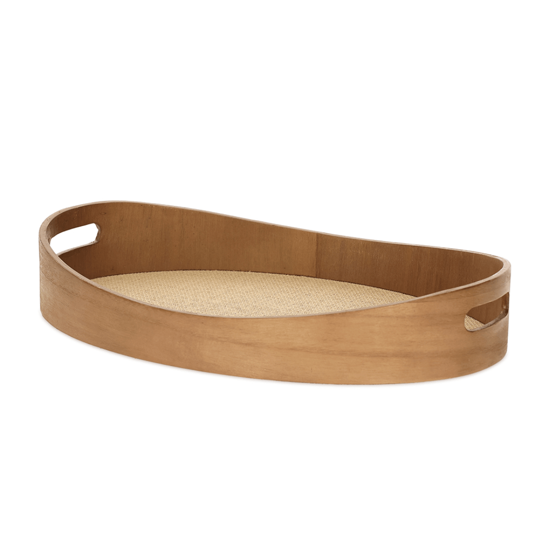 Bandeja de Madeira com Fibra Natural 48cm - Ela Decora