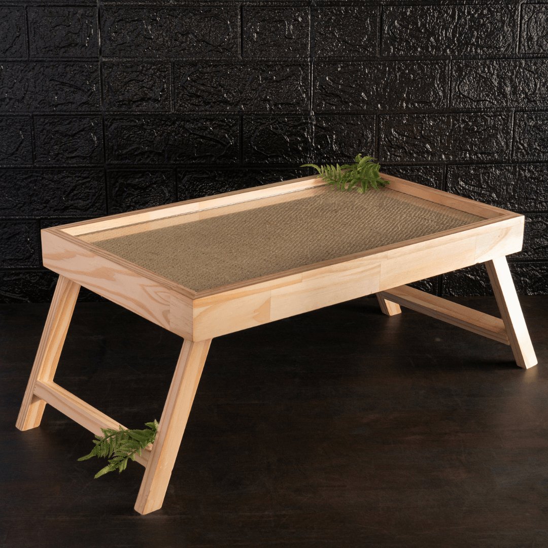 Bandeja de Madeira com Sisal Pinus 62cm - Ela Decora