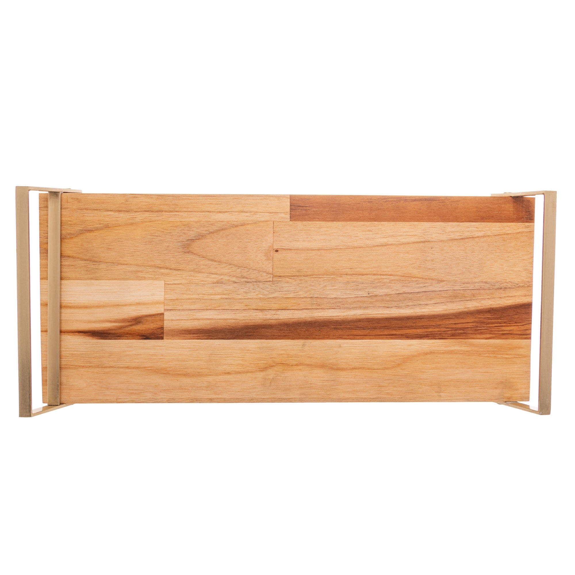 Bandeja de Madeira Teca com Aço Champanhe 41cm - Ela Decora