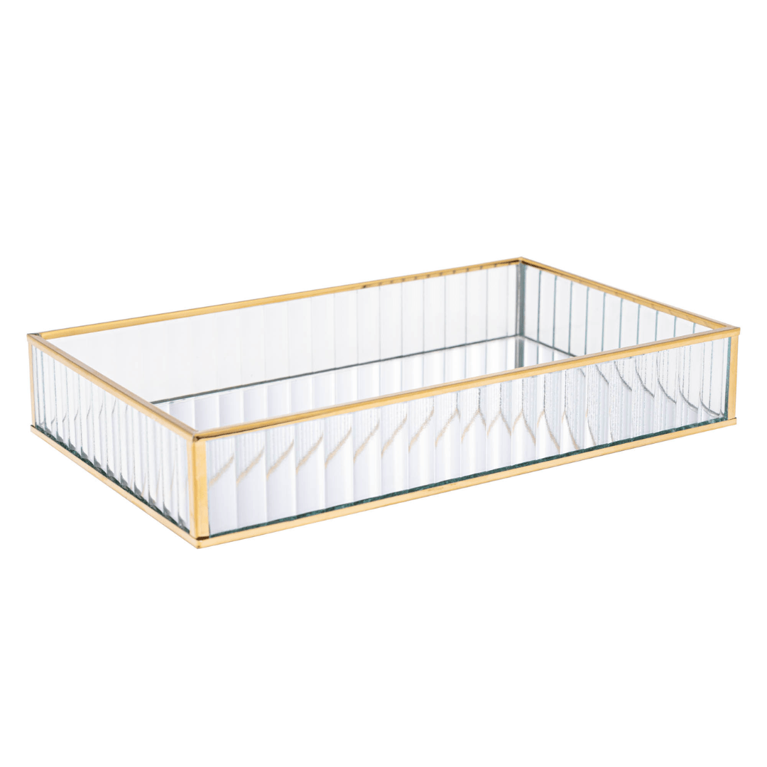 Bandeja de Metal Dourada com Espelho 30cm - Ela Decora